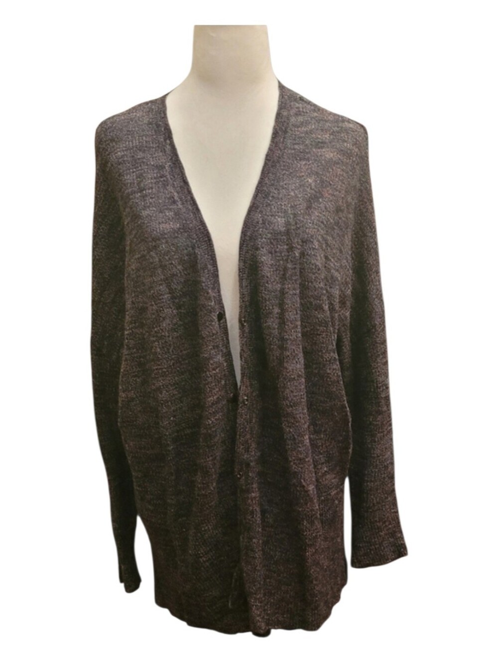 Free People Dark Purple Heathered Knit Sweater with Pink Flecks